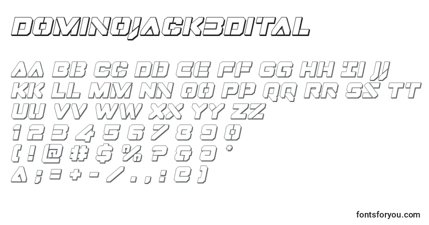 Czcionka Dominojack3Dital – alfabet, cyfry, specjalne znaki