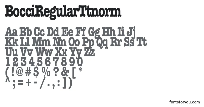 A fonte BocciRegularTtnorm – alfabeto, números, caracteres especiais