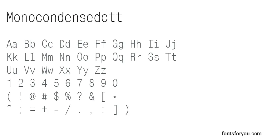 A fonte Monocondensedctt – alfabeto, números, caracteres especiais