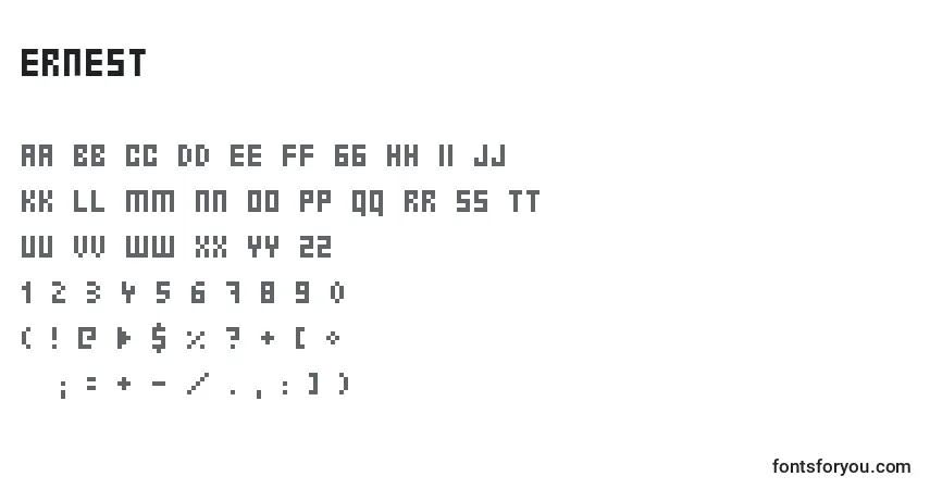 A fonte Ernest – alfabeto, números, caracteres especiais