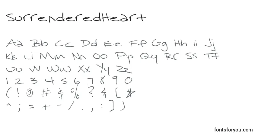 Schriftart SurrenderedHeart – Alphabet, Zahlen, spezielle Symbole