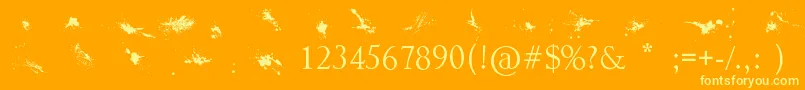 Splatter-Schriftart – Gelbe Schriften auf orangefarbenem Hintergrund