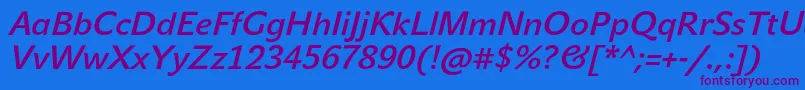 JohnsansLiteProBoldItalic Font – Purple Fonts on Blue Background