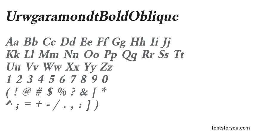 A fonte UrwgaramondtBoldOblique – alfabeto, números, caracteres especiais