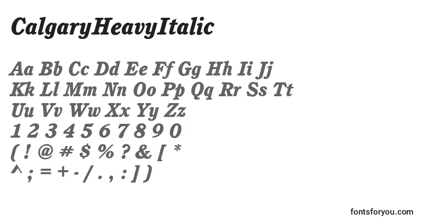 Czcionka CalgaryHeavyItalic – alfabet, cyfry, specjalne znaki