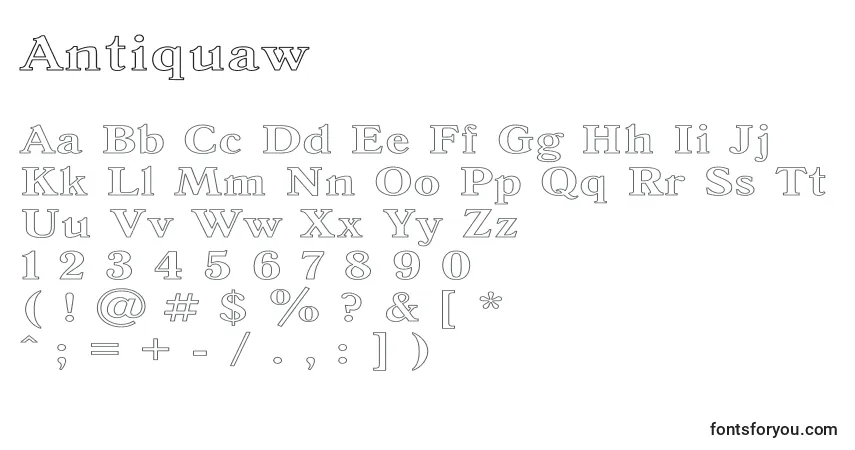 Czcionka Antiquaw – alfabet, cyfry, specjalne znaki