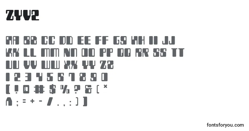 Fuente Zyv2 - alfabeto, números, caracteres especiales