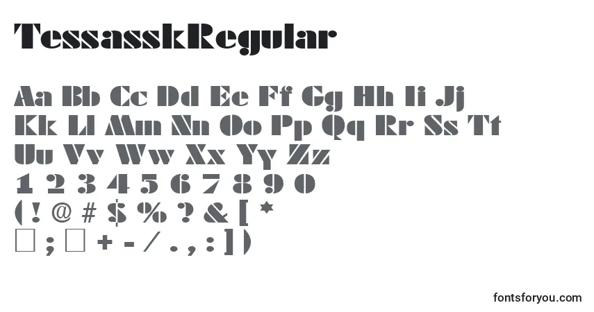 Schriftart TessasskRegular – Alphabet, Zahlen, spezielle Symbole