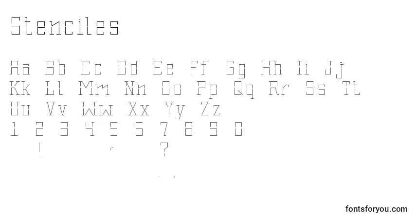 Czcionka Stenciles – alfabet, cyfry, specjalne znaki