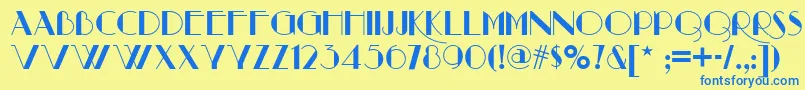 フォントRaconteur – 青い文字が黄色の背景にあります。