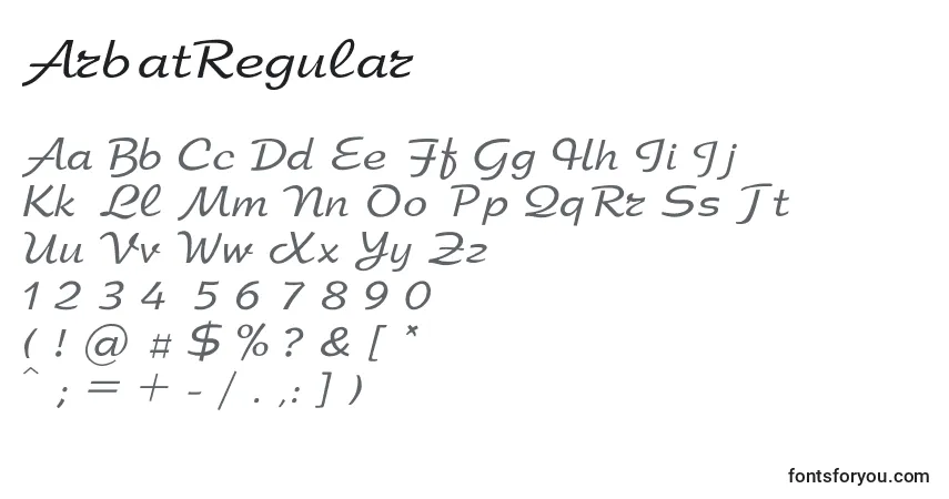 Czcionka ArbatRegular – alfabet, cyfry, specjalne znaki