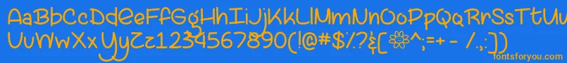 フォントLazySpringDayOtf – オレンジ色の文字が青い背景にあります。