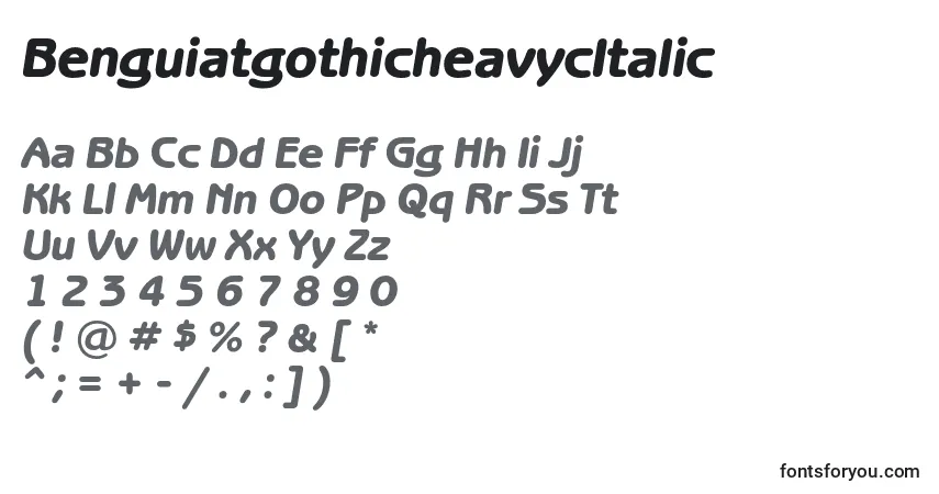 A fonte BenguiatgothicheavycItalic – alfabeto, números, caracteres especiais