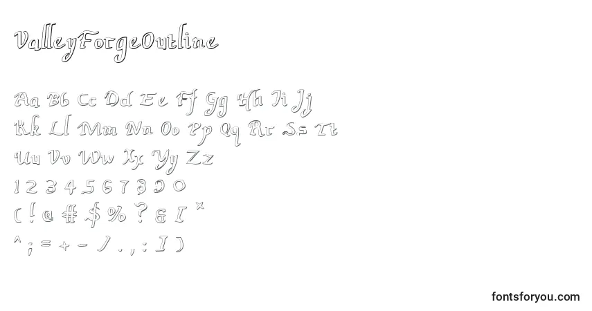 Шрифт ValleyForgeOutline – алфавит, цифры, специальные символы