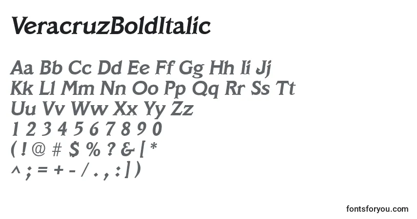 Czcionka VeracruzBoldItalic – alfabet, cyfry, specjalne znaki