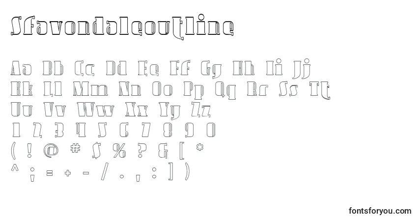 Шрифт Sfavondaleoutline – алфавит, цифры, специальные символы