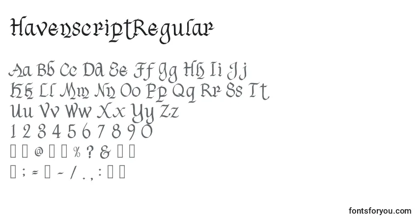 HavenscriptRegular Font – alphabet, numbers, special characters