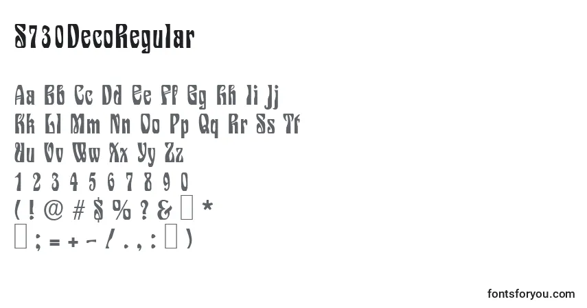 S730DecoRegular-fontti – aakkoset, numerot, erikoismerkit