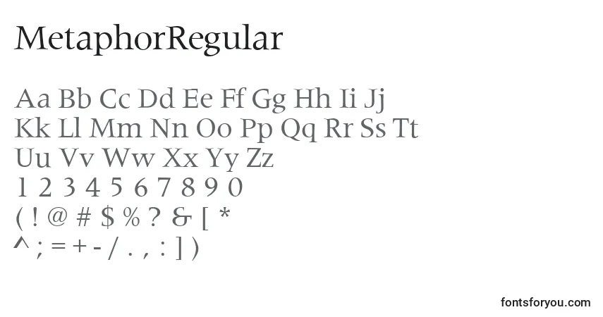 Czcionka MetaphorRegular – alfabet, cyfry, specjalne znaki