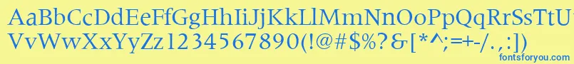 フォントMetaphorRegular – 青い文字が黄色の背景にあります。