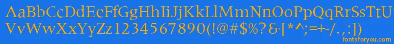フォントMetaphorRegular – オレンジ色の文字が青い背景にあります。