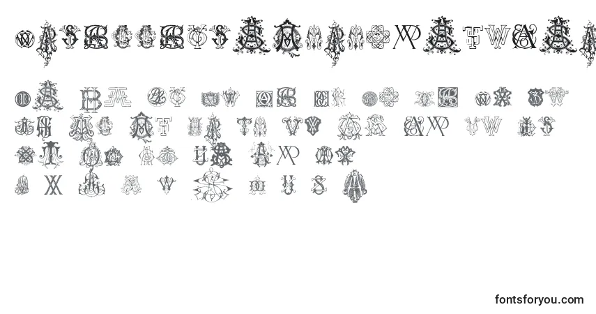 Czcionka IntellectaMonogramsRandomSamplesNine – alfabet, cyfry, specjalne znaki