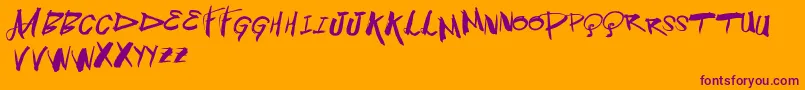 Vtksblowup-Schriftart – Violette Schriften auf orangefarbenem Hintergrund