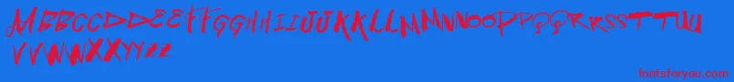 Vtksblowup-Schriftart – Rote Schriften auf blauem Hintergrund