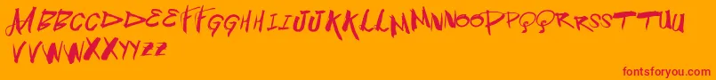 Vtksblowup-Schriftart – Rote Schriften auf orangefarbenem Hintergrund