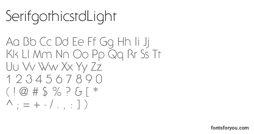 A fonte SerifgothicstdLight – alfabeto, números, caracteres especiais