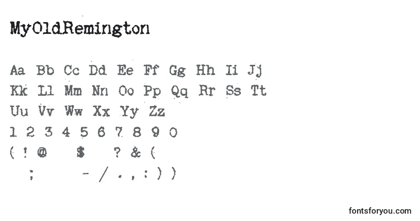 A fonte MyOldRemington – alfabeto, números, caracteres especiais