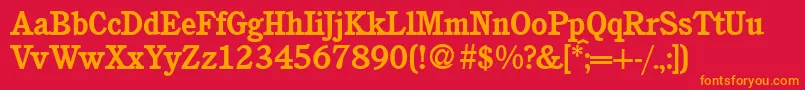 C851RomanBold-Schriftart – Orangefarbene Schriften auf rotem Hintergrund