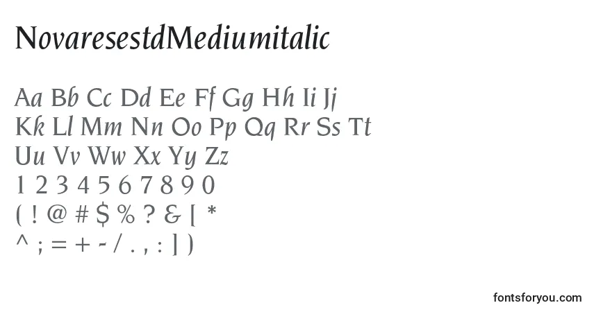 Шрифт NovaresestdMediumitalic – алфавит, цифры, специальные символы