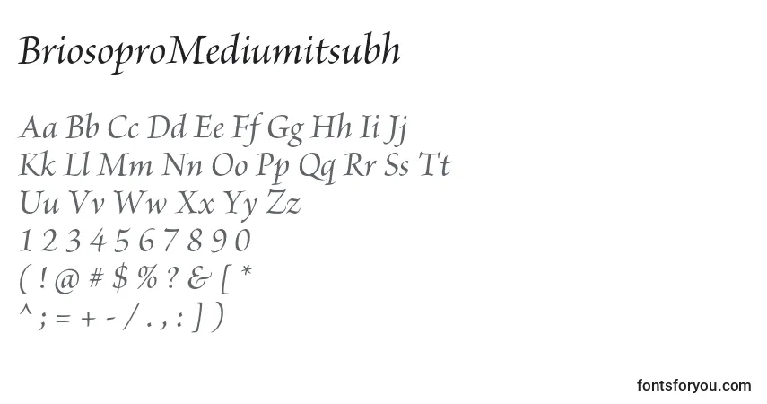 Czcionka BriosoproMediumitsubh – alfabet, cyfry, specjalne znaki