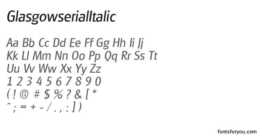Fuente GlasgowserialItalic - alfabeto, números, caracteres especiales