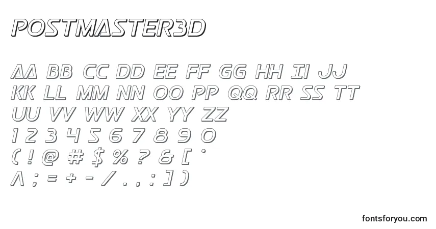Schriftart Postmaster3D – Alphabet, Zahlen, spezielle Symbole