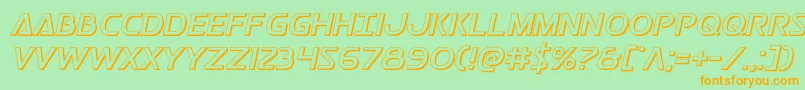 フォントPostmaster3D – オレンジの文字が緑の背景にあります。