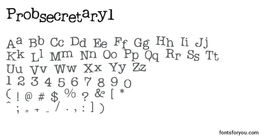 A fonte Probsecretary1 – alfabeto, números, caracteres especiais