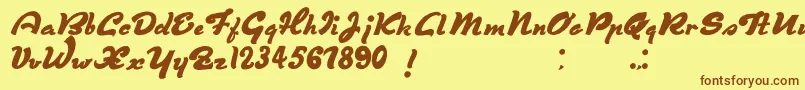 フォントDerniereScript – 茶色の文字が黄色の背景にあります。