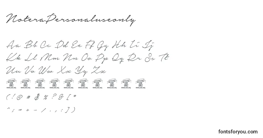 Fuente NoteraPersonaluseonly - alfabeto, números, caracteres especiales