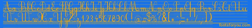 フォントSeyesbde – オレンジ色の文字が青い背景にあります。