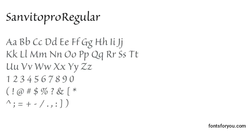 Czcionka SanvitoproRegular – alfabet, cyfry, specjalne znaki