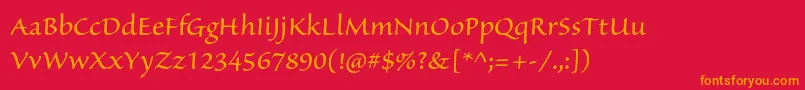 SanvitoproRegular-Schriftart – Orangefarbene Schriften auf rotem Hintergrund