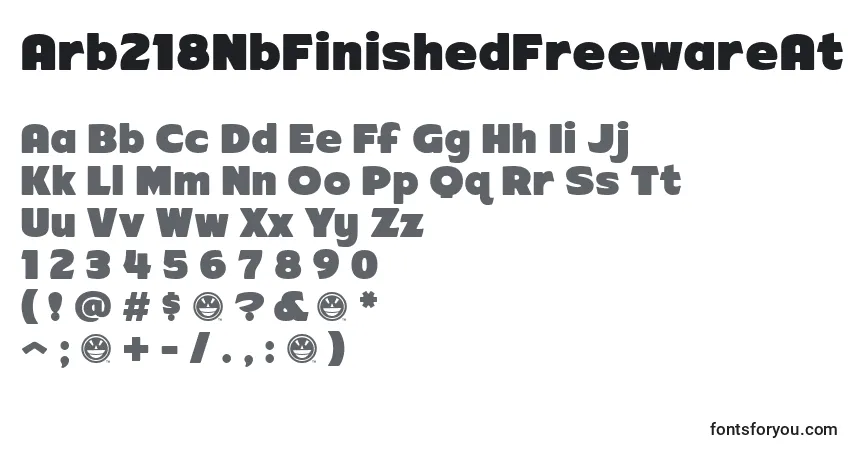 Czcionka Arb218NbFinishedFreewareAt – alfabet, cyfry, specjalne znaki
