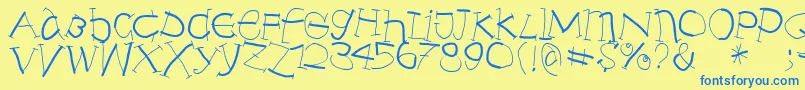 フォントAnarchistica – 青い文字が黄色の背景にあります。