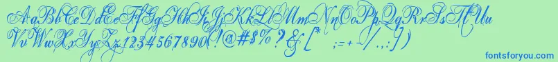 Eutemia-Schriftart – Blaue Schriften auf grünem Hintergrund