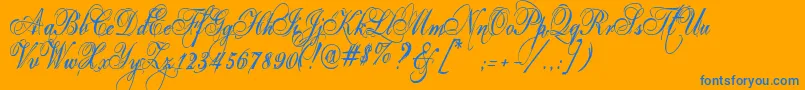 Eutemia-Schriftart – Blaue Schriften auf orangefarbenem Hintergrund
