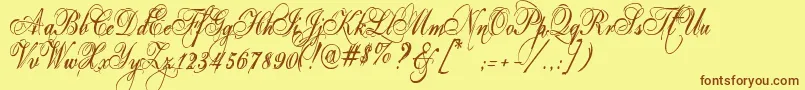 Eutemia-Schriftart – Braune Schriften auf gelbem Hintergrund