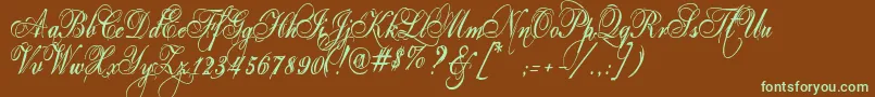 フォントEutemia – 緑色の文字が茶色の背景にあります。