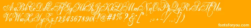 Eutemia-Schriftart – Weiße Schriften auf orangefarbenem Hintergrund